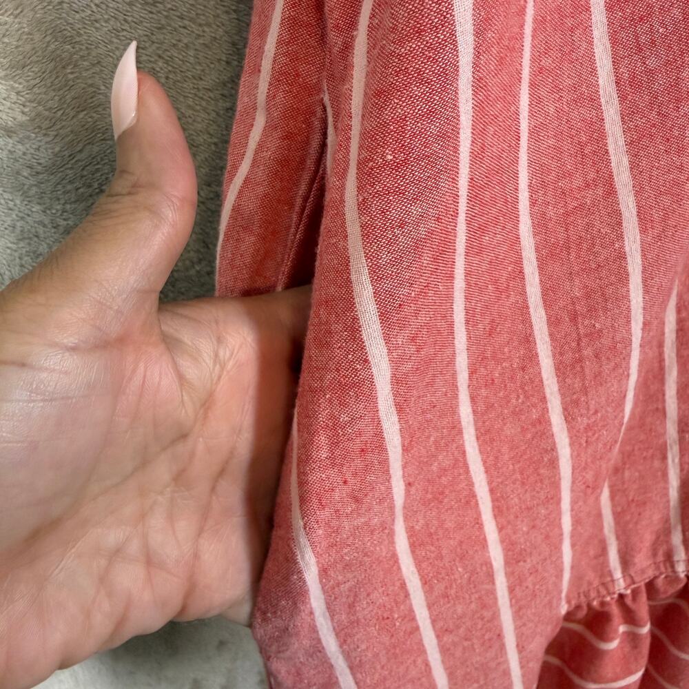 Women's Pink Striped V-Neck Midi Dress - Picture 7 of 9